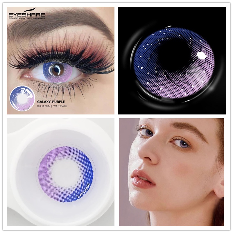 （COD）Seri GALAXY PURPLR /  GEM BLUE 1 pasang lensa kontak warna diameter 14.2 MM softlens dubai pink gray blue mata yang besar warna gradien softlens Fashion Import Premium soflen mata soflent soflen normal