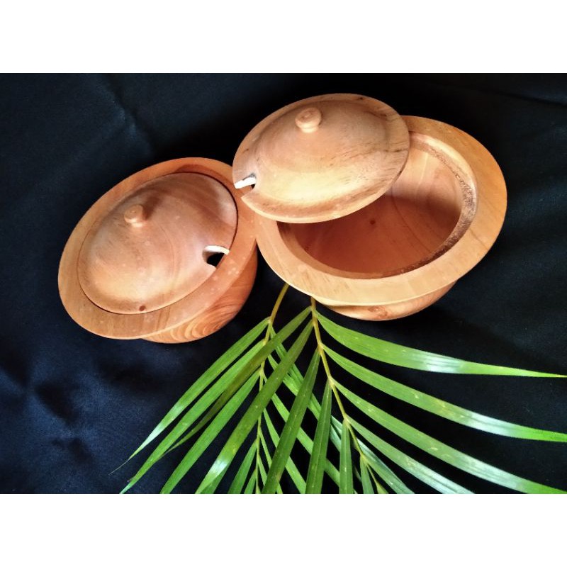 Mangkok sambal kayu dmt -+11cm+ tutup/ mangkok saos/ mangkok sambal bakso