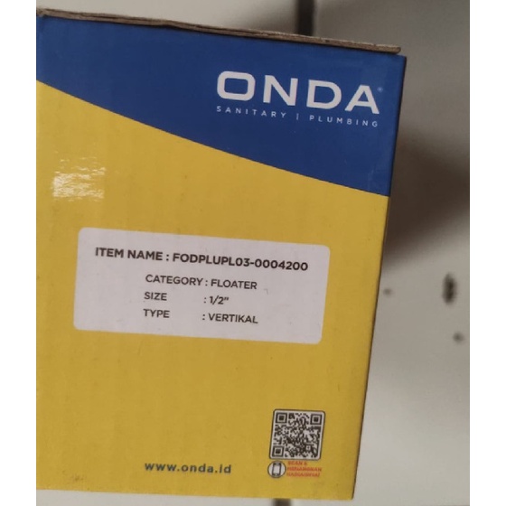 ONDA Stop Kran Otomatis Horizontal 1/2&quot; Pelampung Toren Kolam Bak Air Setengah Inch