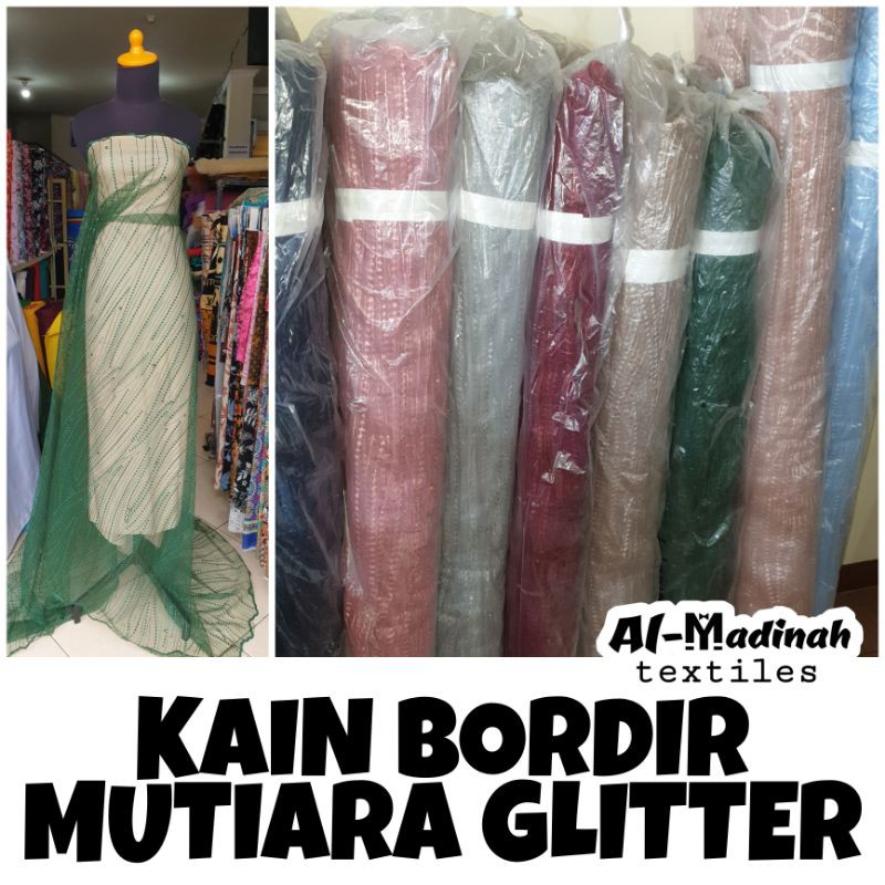 KAIN TILE BORDIR MUTIARA GLITTER (KUALITAS PREMIUM) MOTIF GARIS // SERAGAM BRIDESMAID BROKAT AKAR