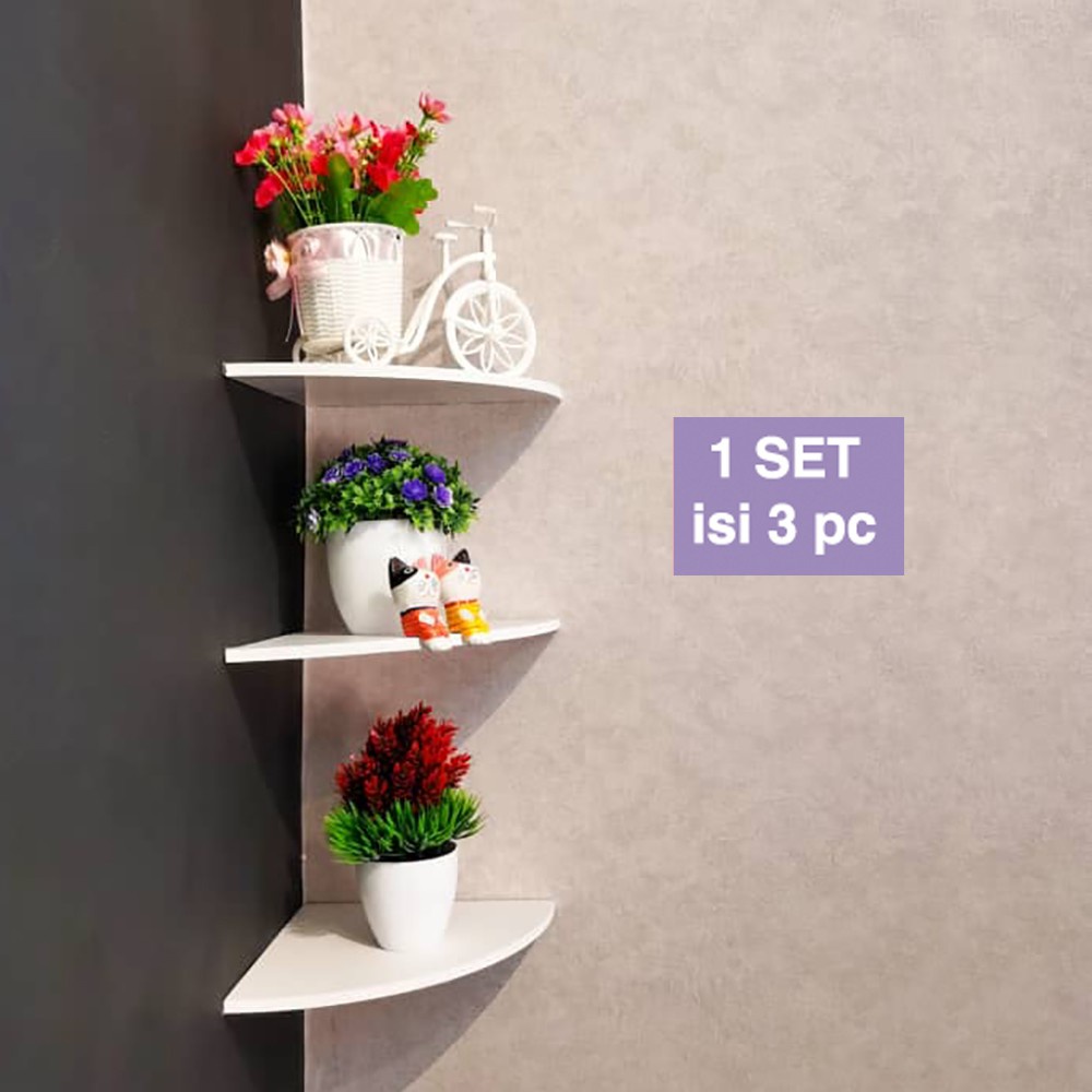 Hiasan dinding sudut bulat / Dekorasi dinding Rak Sudut 3 Susun / Ambalan Sudut Ruangan Serbaguna se