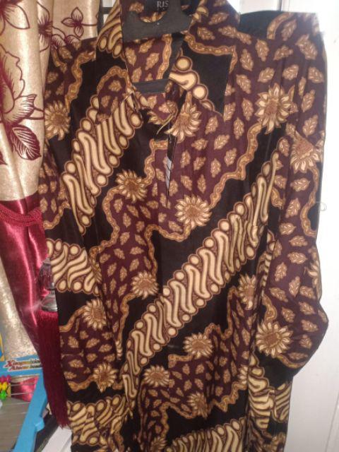 Risna Batik Krb Kawung Merah Kemeja Batik Pria Lengan Panjang Regular Fit M L Xl