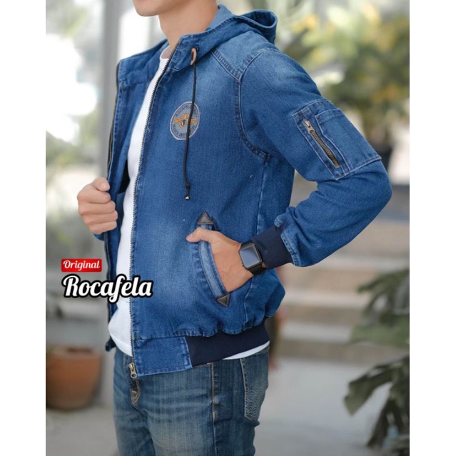 Jaket Jeans Ber Hoodie Pria Big Size XXL Jumbo Original Riddick