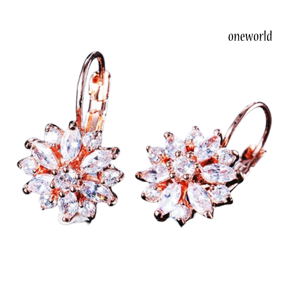 OW# Cubic Zirconia Inlaid Sunflower Dangle Leverback Earrings Chic Lady Jewelry Gift