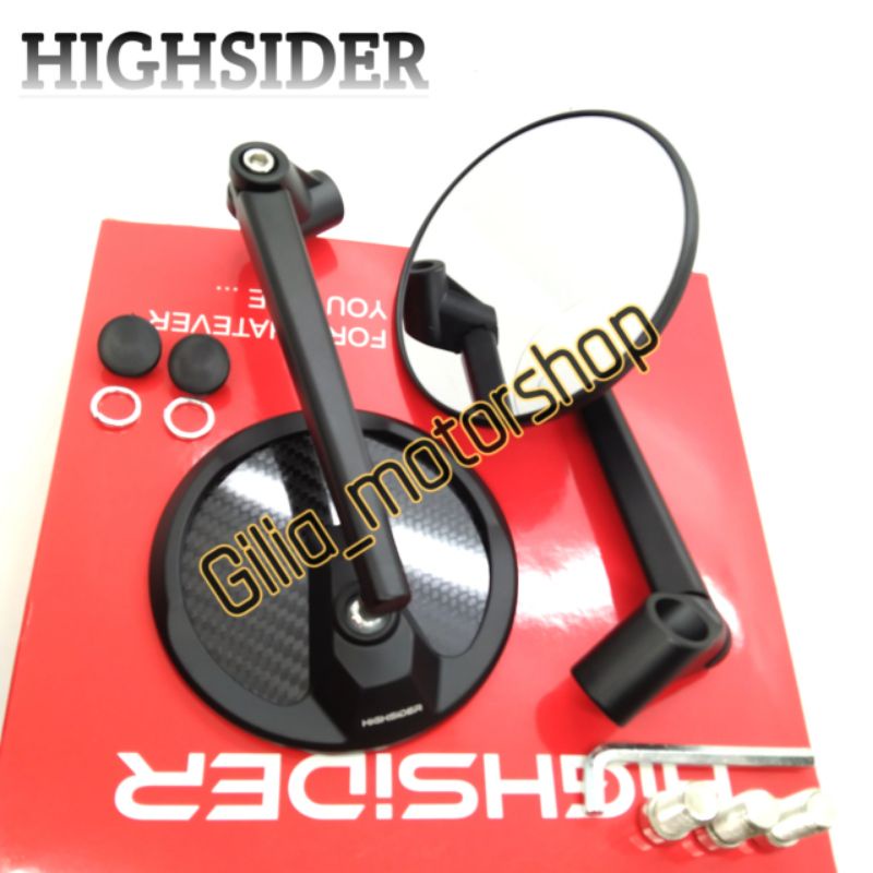 HIGHSIDER SPION CARBON FLIBER BULAT /OVAL MIRROR PUTIH-DATAR HIGHSIDER ASSESORIS MOTOR BISA DI MODIF KE DRAT HONDA YAMHA