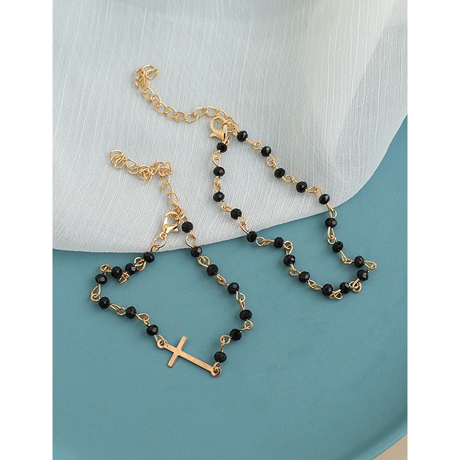 LRC Gelang Tangan Fashion Gold Color Alloy Chain Cross Bracelet 4-piece Set P03031