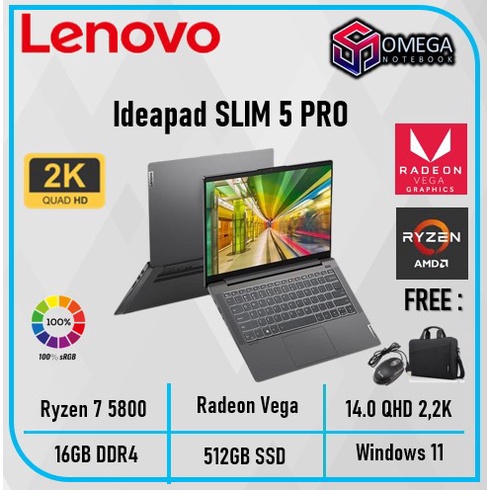 Lenovo Ideapad Slim 5 Pro Ryzen 7 5700U 16GB 512 SSD Radeon Vega Win11 14,0 QHD 2.2K
