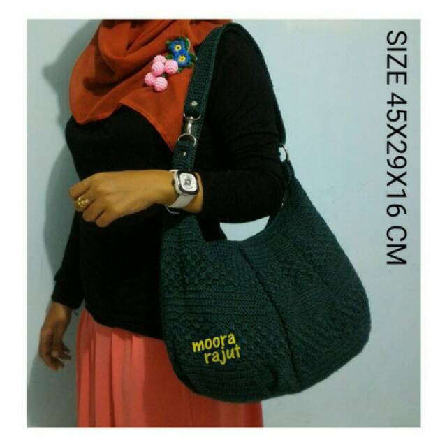 TAS RAJUT HOBO hijau botol