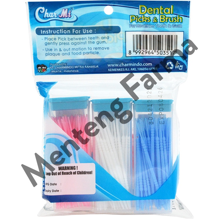 Charmi Dental Picks &amp; Brush Art 186 Isi 180 Pcs - Tusuk Gigi Brush Pembersih Sela Sela Gigi