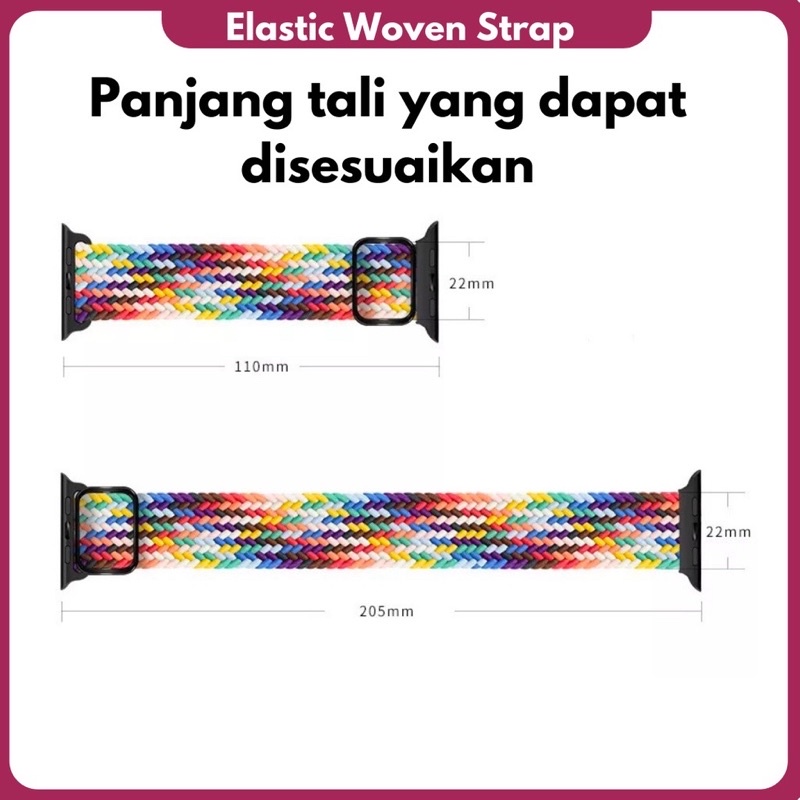 JKT strap untuk watch series 1 2 3 4 5 6 7 8 T500 T55 HW22 W26 IWO iwatch 38mm 40mm 41mm 42mm 44mm 45mm Nylon Adjustable Elastic Belt Bracelet Metal Buckle Braided