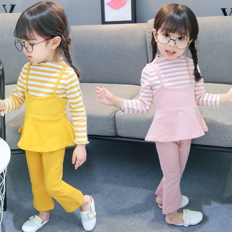 SSP25-Setelan Anak Perempuan 2Piece Set Striped Garis2