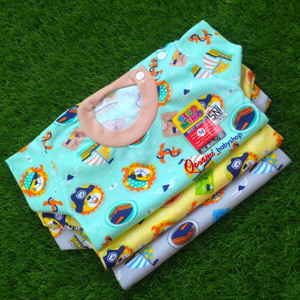 CIKO MIKO 3 pcs Kaos Oblong Pendek Bayi Motif Uk S M L XL SNI