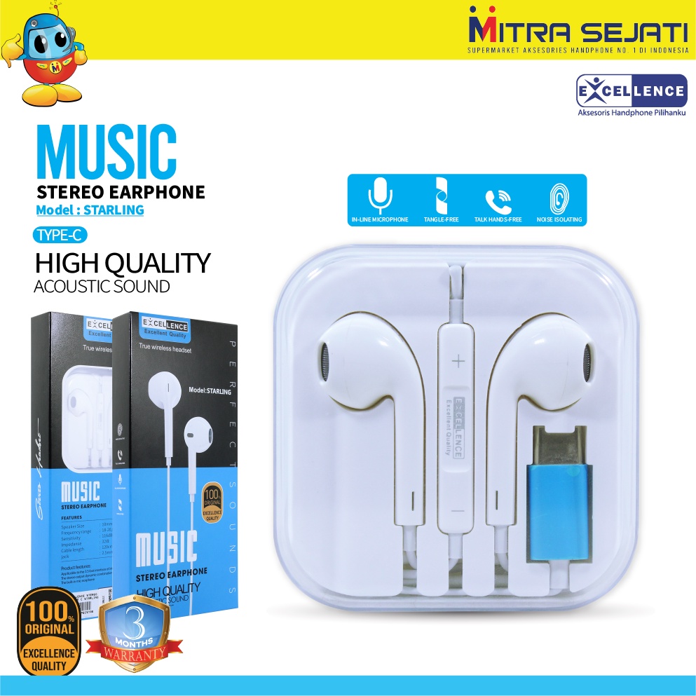 Handsfree Excellence Stereo Type C Starling Earphone