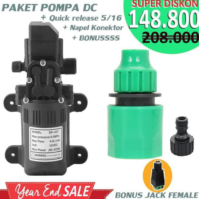 GA Paket Pompa Air DC 12 Volt DP-537 + Nipple + Konektor Selang 5/16