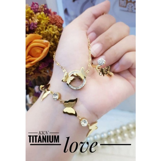 TiTanium set gelang kalung dan cincin y97626