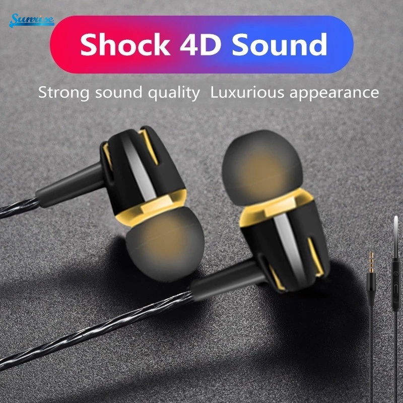 Headset Earphone Sport Musik Stereo Bass Noise Canceling Kabel 3.5mm Dengan Mic Untuk Android Samsung