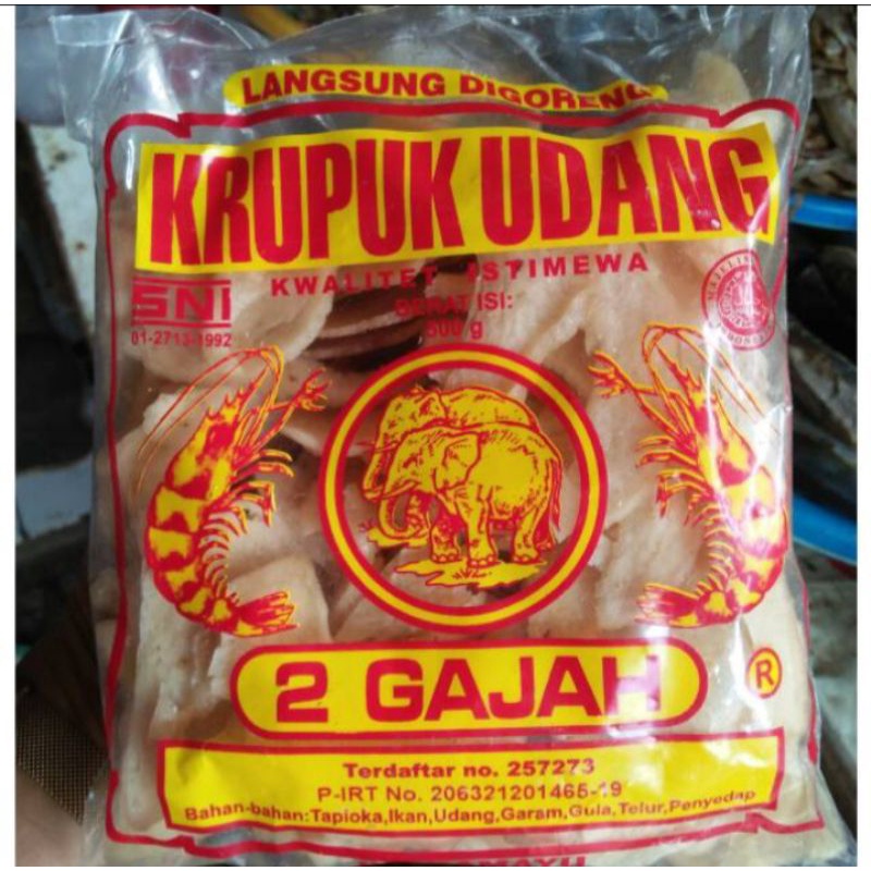 

Kerupuk Udang 2 Gajah 250 gr / Krupuk Udang Mentah