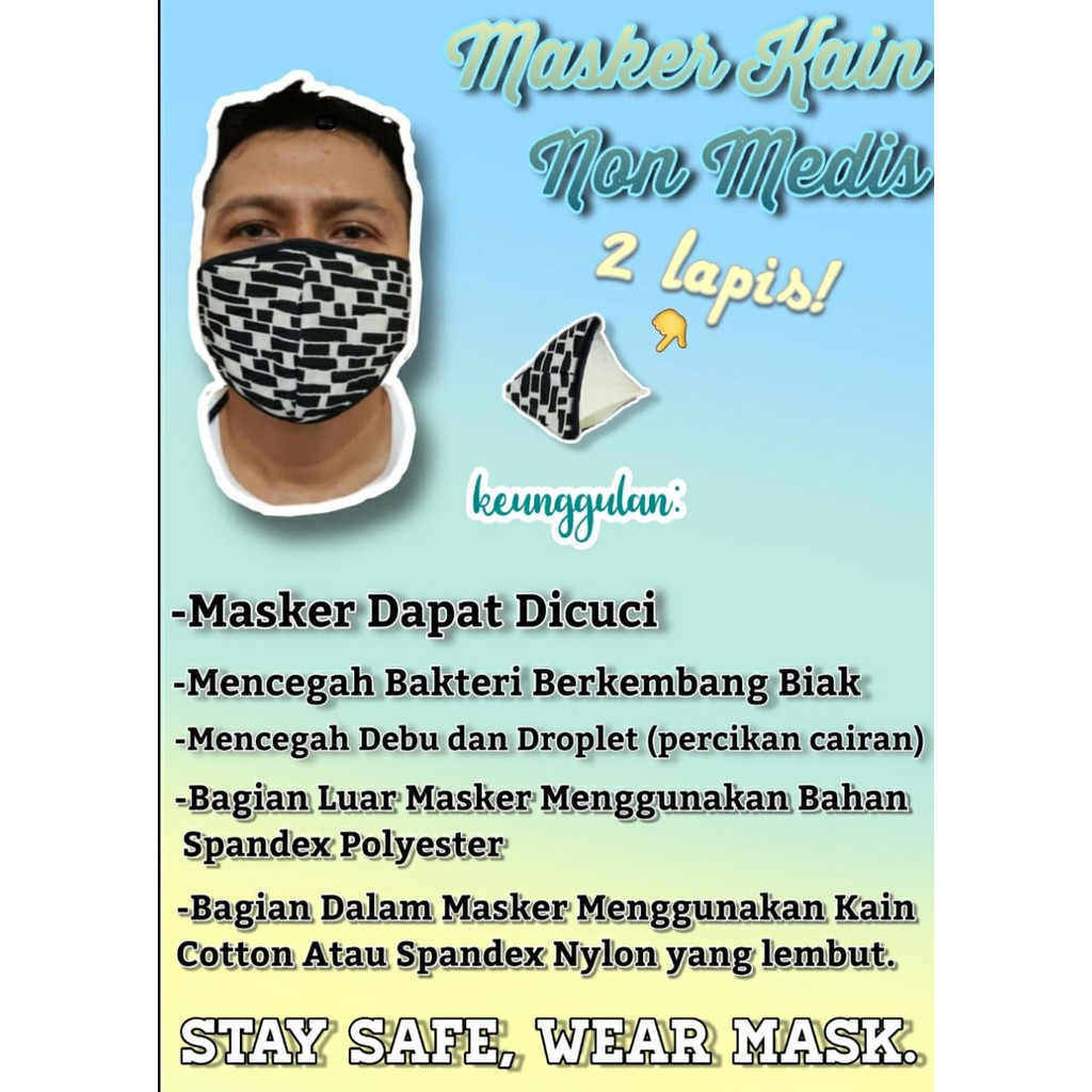 Masker Kain All Size 2 Lapis. Bahan Spandex Polyester. Tali Hijab Panjang ~BATA~