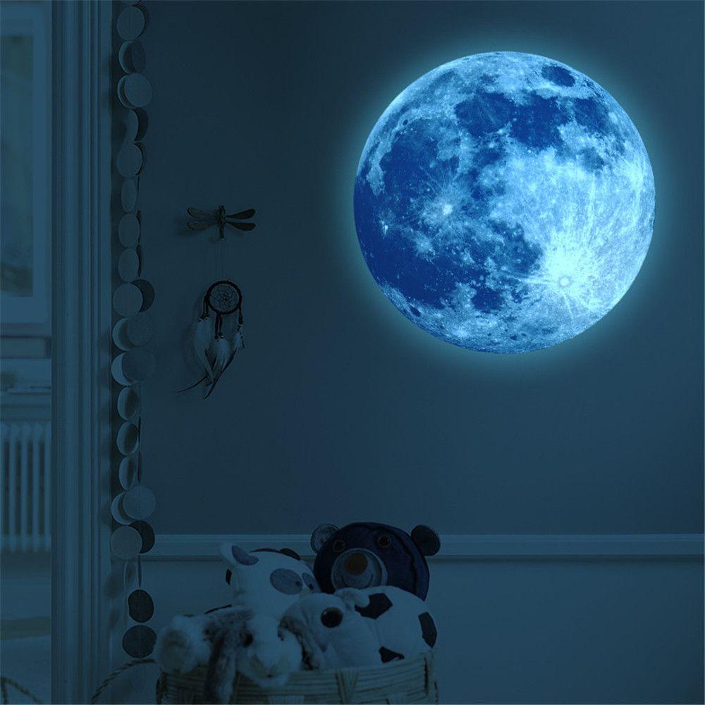 Suyo Stiker Dinding Luminous Moon 3d Untuk Kamar Anak Kamar Tidur20/30cm PVC Dekorasi Rumah