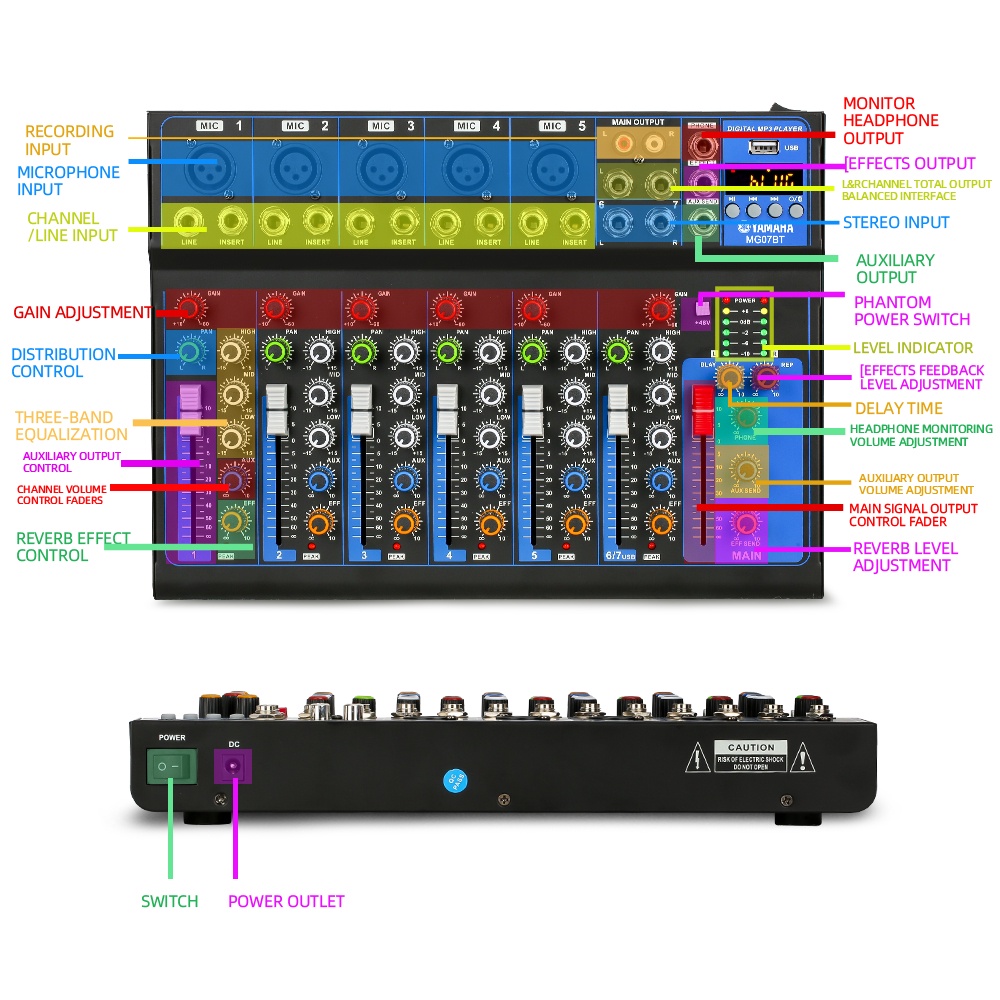 AUDIO MIXER  mixer profesional 7-channel MG07BT mixer USB penguat sinyal Penguat KTV penguat kinerja panggung penguat kinerja panggung