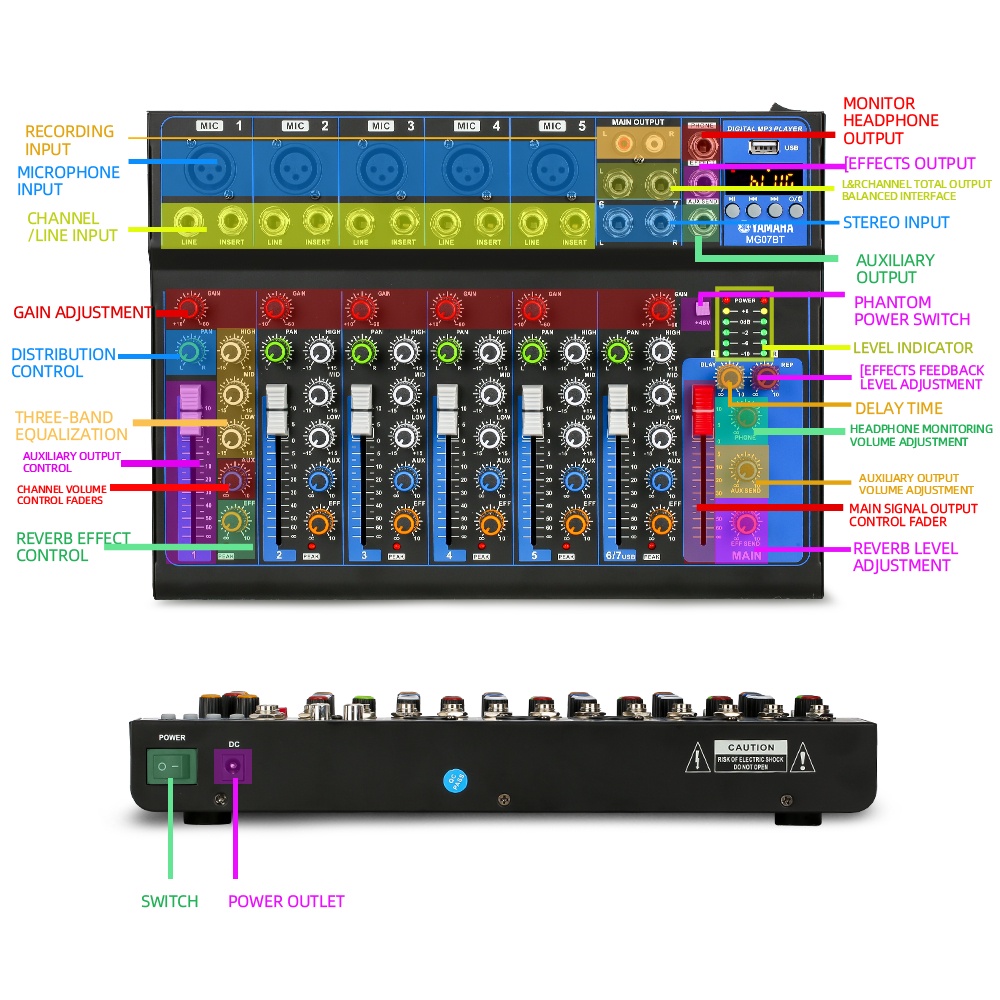 AUDIO MIXER  mixer profesional 7-channel MG07BT mixer USB penguat sinyal Penguat KTV penguat kinerja panggung penguat kinerja panggung