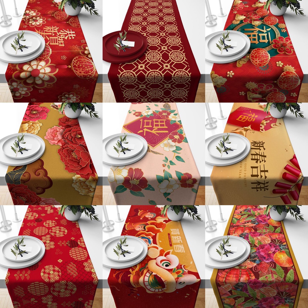 TABLE RUNNER TAPLAK MEJA PRINT MOTIF IMLEK ORIENTAL CNY CHINESE NEW YEAR 140X40CM DAN 230X40 CM