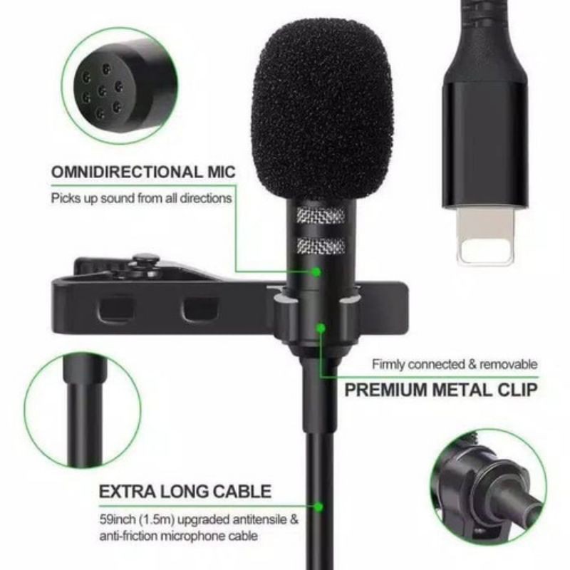 MICROPHONE MIC CLIP ON LAVALIER LIGHTNING FOR IPHONE IPAD APLLE HIGH QUALITY