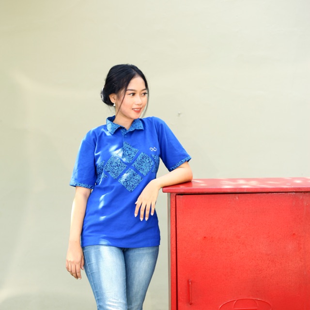 Loyal Kaos Polo Batik Biru Modern Wanita M L XL XXL