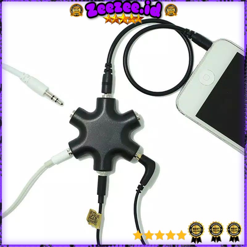 Kabel splitter 6 Way Ports Male to 5 Female Audio Earphone 3.5mm Jack Splitter Adapter - JLT108 - Black