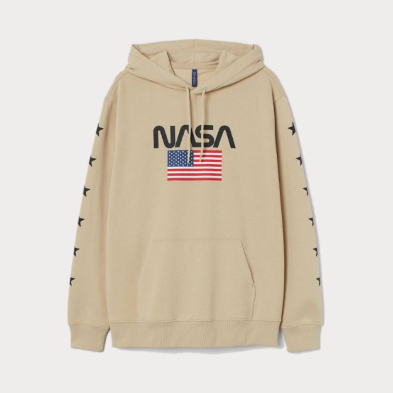 Hoodie | H&M Nasa USA Flag Astronot Cream Original Fulltag Complete