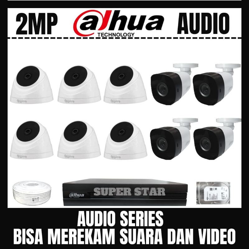 PAKET CCTV DAHUA 2MP 16 CHANNEL 10 KAMERA AUDIO BISA MEREKAM SUARA DAN VIDEO