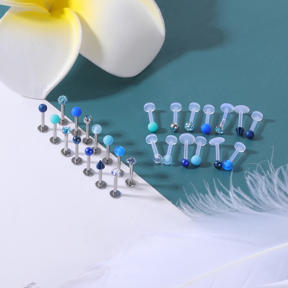1 Set Anting Stud Kristal Akrilik Warna-Warni Bahan Stainless Steel Untuk Tindik Bibir Telinga