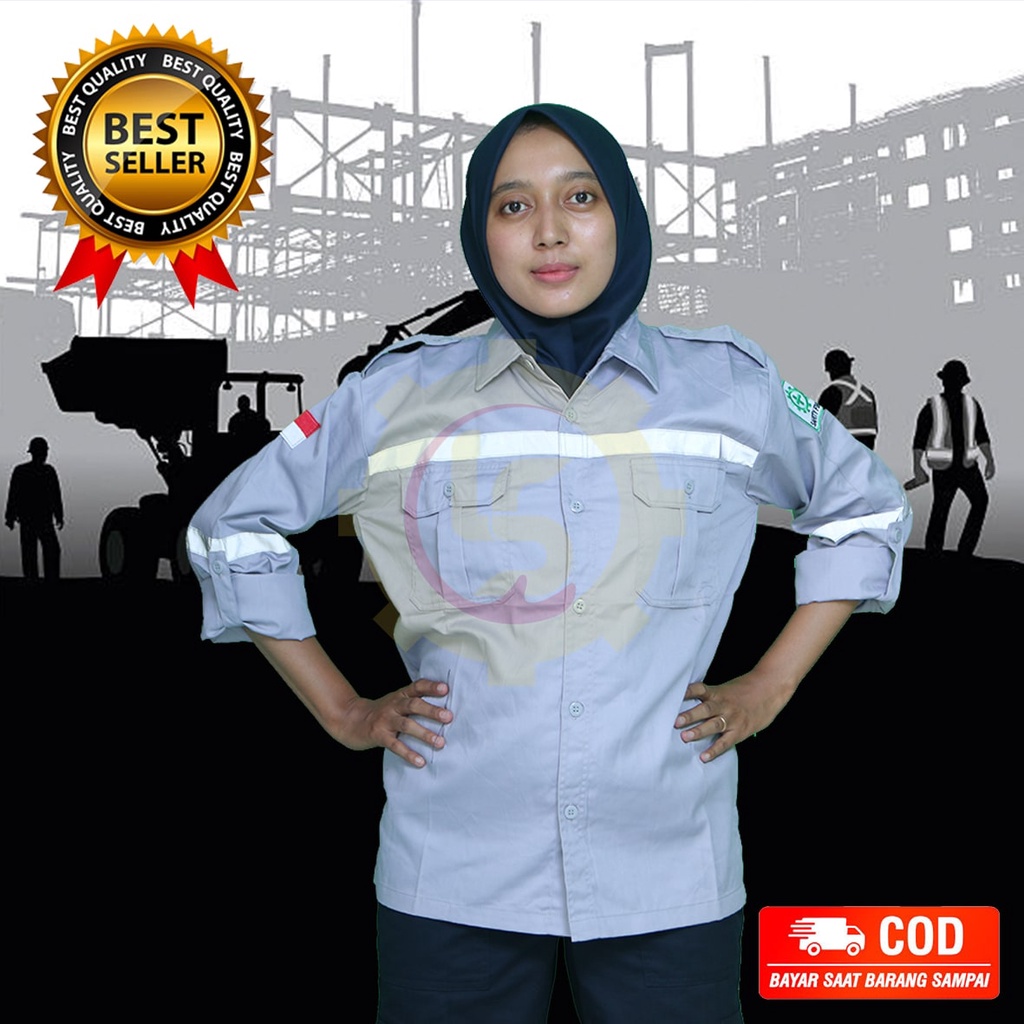 WEARPACK ATASAN PDL ABU MUDA KANCING/WEARPACK LENGAN PANJANG/KEMEJA SAFETY
