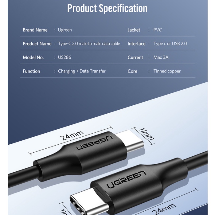 UGREEN Kabel USB-C 3A/60W - US286