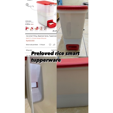 PRELOVED RICE SMART TUPPERWARE MERAH 10KG DISPENSER BERAS TEMPAT BERAS
