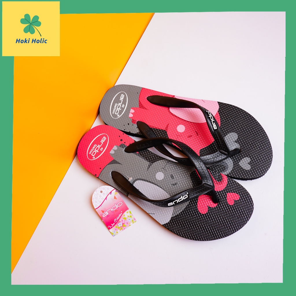Ando Whisper - Sandal Jepit Wanita Lucu Terbaru - Motif Gajah dan Hati-2