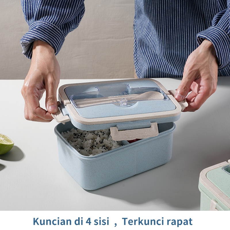 Letyeah &amp; Kaizenliving lunch box jerami kotak makan anti tumpah Tempat Makan 1500ml bpa free