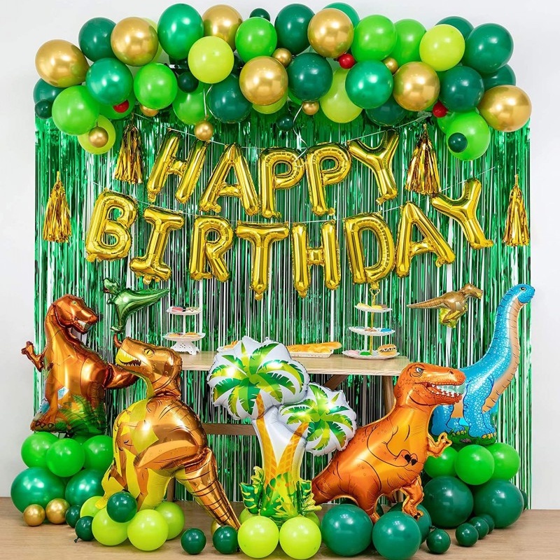 113pcs / Set Balon Bentuk Dinosaurus Daun Palem Untuk Dekorasi Pesta Ulang Tahun Anak