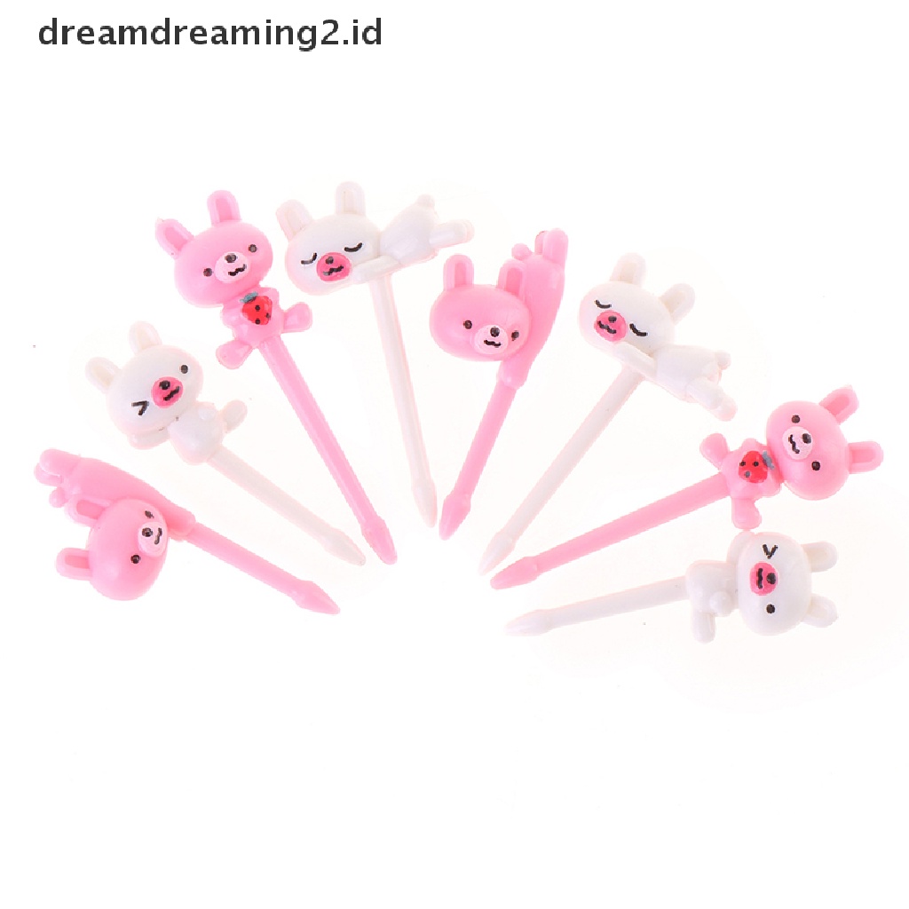 (LIKE) 8pcs Tusuk Gigi / Buah / Snack / Dessert Mini Bentuk Kartun Beruang Lucu