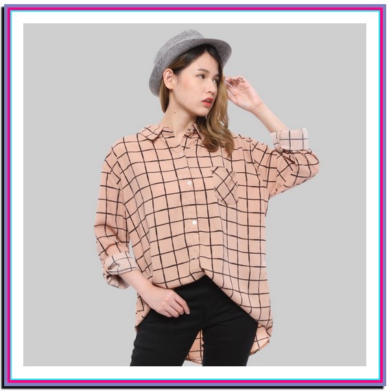 Kemeja Kotak Wanita Bigsize Terbaru Hem Korea Oversize Cewek Kekinian Jumbo Zara Square Shirt Kemeja