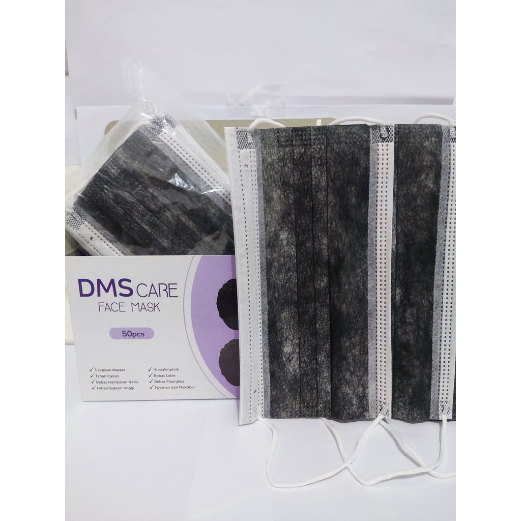 Masker Earloop 3 Ply Face Mask Hitam 1 Box Isi 50 Pcs