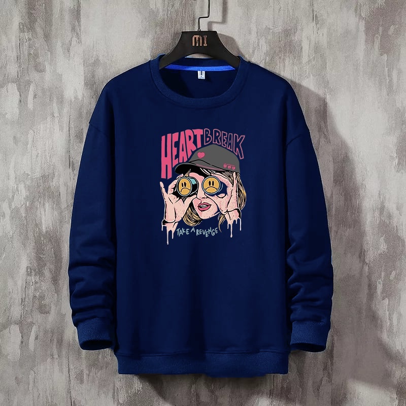 Sweater Wanita Heart Break Crewneck simpel