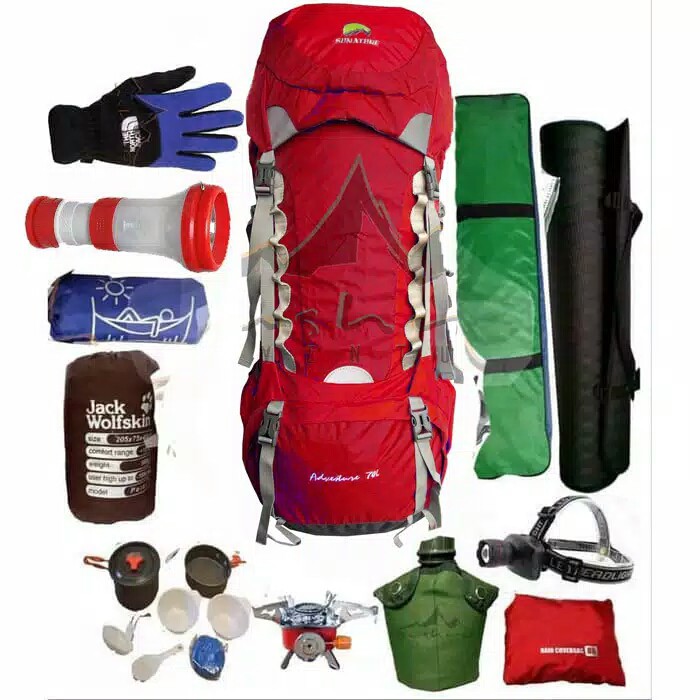 Paket perlengkapan & peralatan camping gunung carrier sunature 70l (paket B)