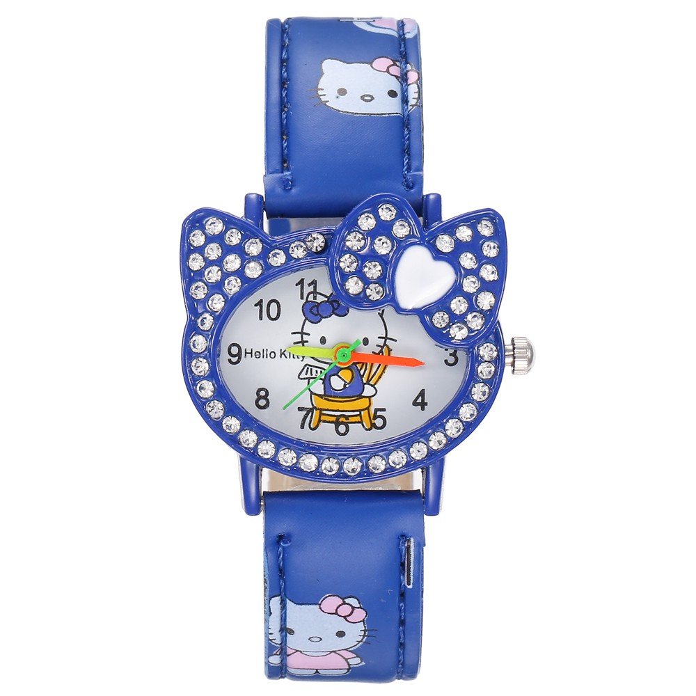 HELLO KITTY JAM TANGAN KULIT FASHION MURAH IMPOR HARGA GROSIR  JAM TANGAN MURAH CEWEK WATCH A22-Biru