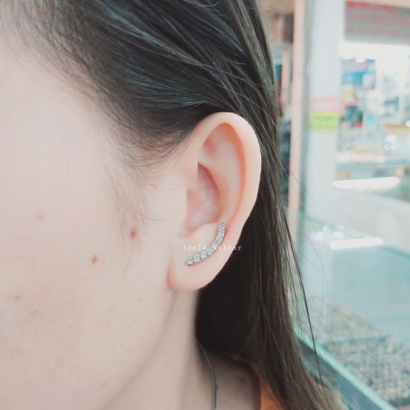 ANTING TUSUK PERAK ASLI SILVER WANITA 925 LAPIS EMAS PUTIH MODEL GIWANG TUSUK KOREA PERMATA - PERHIASAN PERAK WANITA ASLI