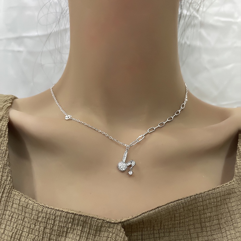 Kalung Rantai Liontin Kelinci Lucu Hias Berlian Zircon Ala Korea Untuk Wanita