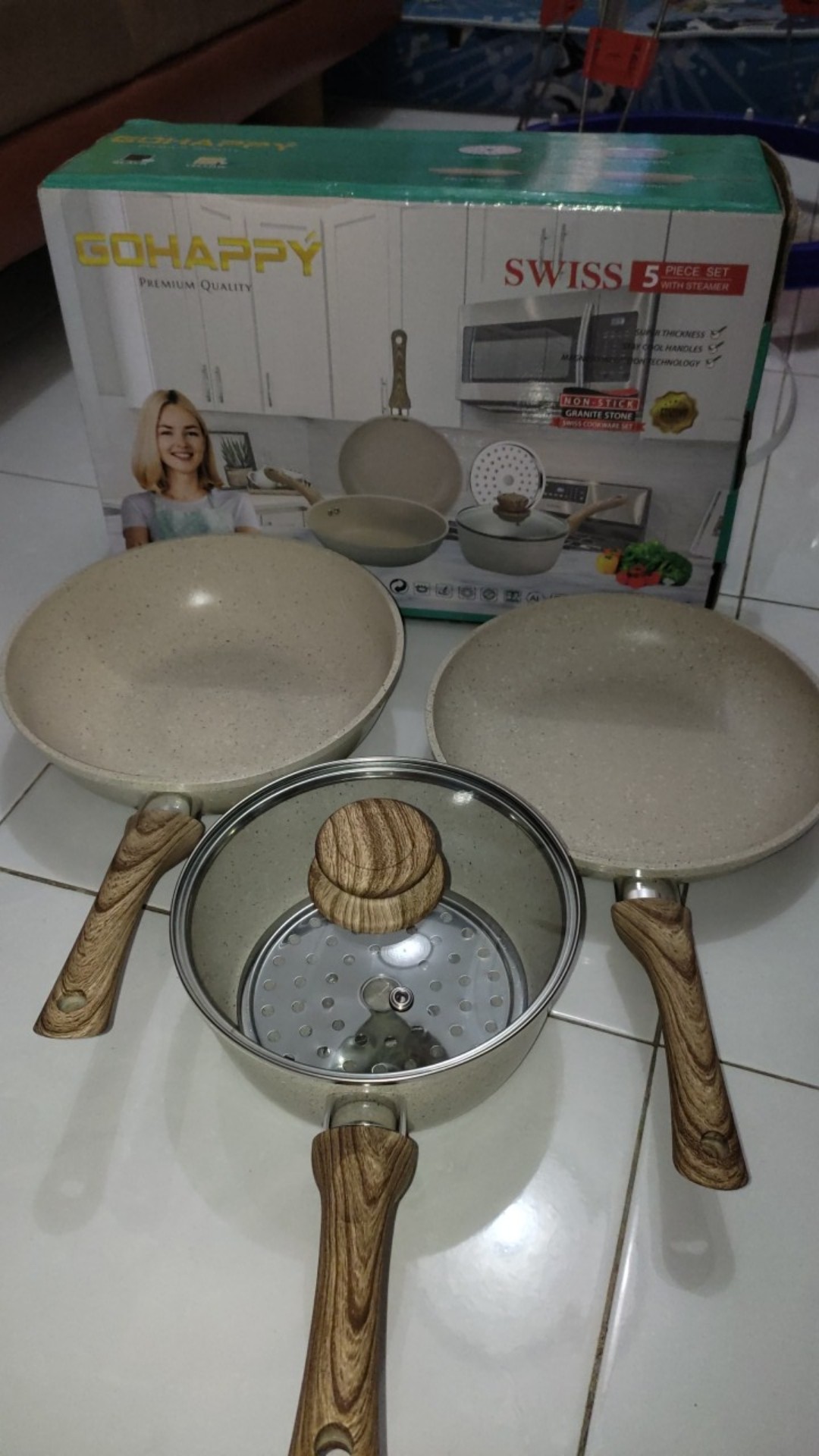 Vortuner Panci Swiss 5 Pcs Bahan Granite Diatas Marbel Tebal (gohappy)