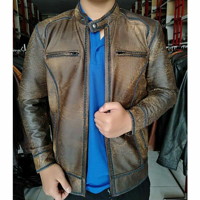 Jual Jaket Pria Kulit Domba Asli Model Jaitan Sulam Wash Original Made In Garut Shopee