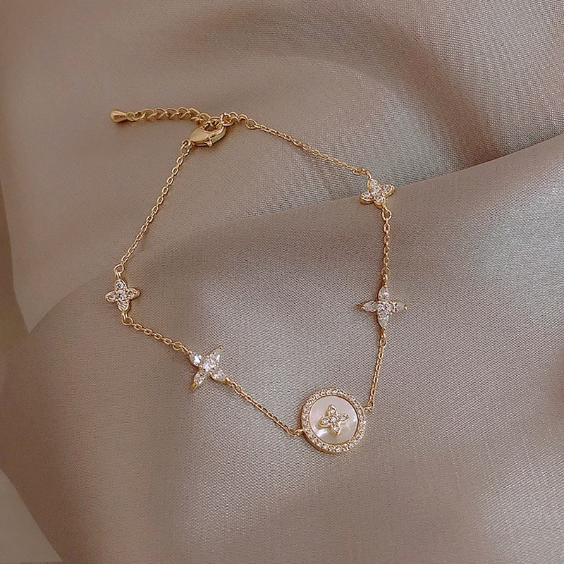 Gelang Rantai Tali Kepang Hias Liontin Hati Bunga Mutiara Kristal Gaya Korea Untuk Wanita