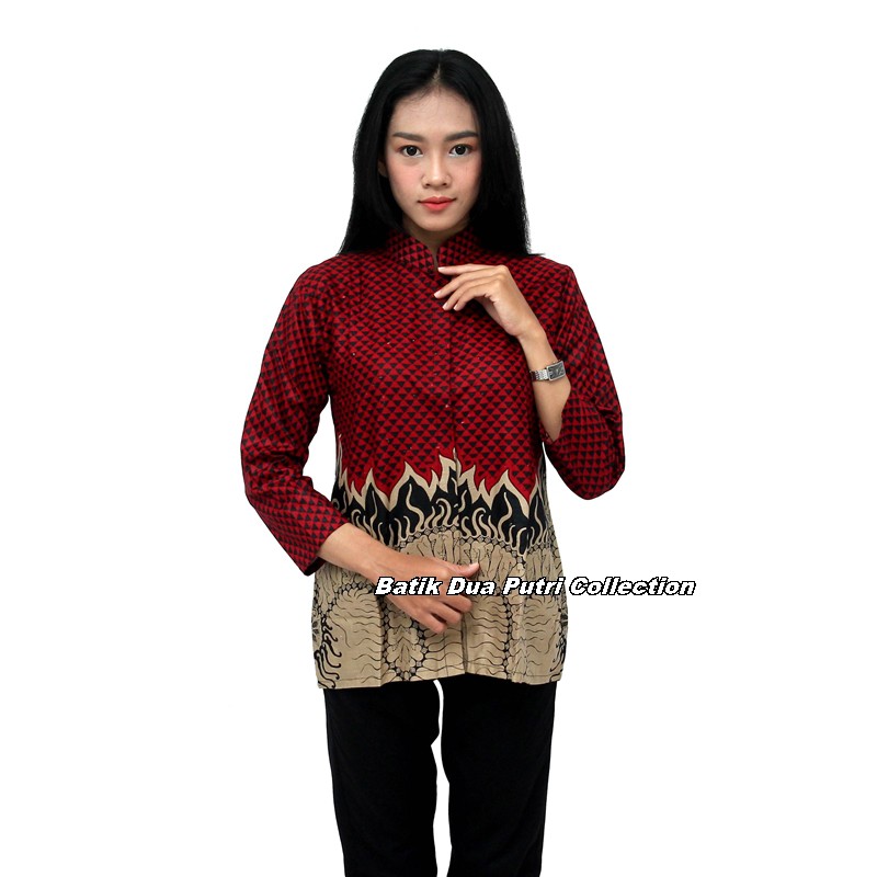 Atasan Batik Wanita Blouse Lengan Panjang Batik Dua Putri